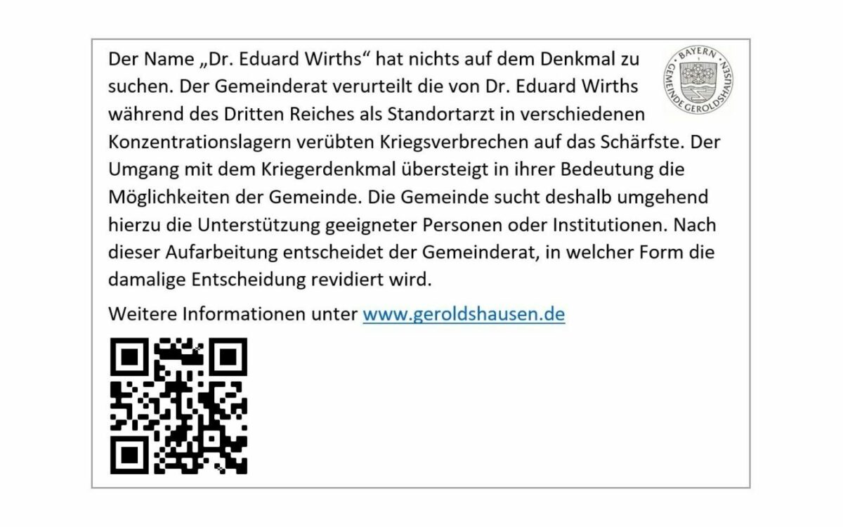 Provisorische Infotafel Kriegerdenkmal Geroldshausen Eduard Wirths Provisorische Infotafel Kriegerdenkmal Geroldshausen Eduard Wirths